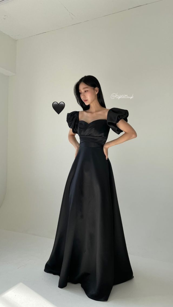 Dramatic Puff-Sleeve Black Gown