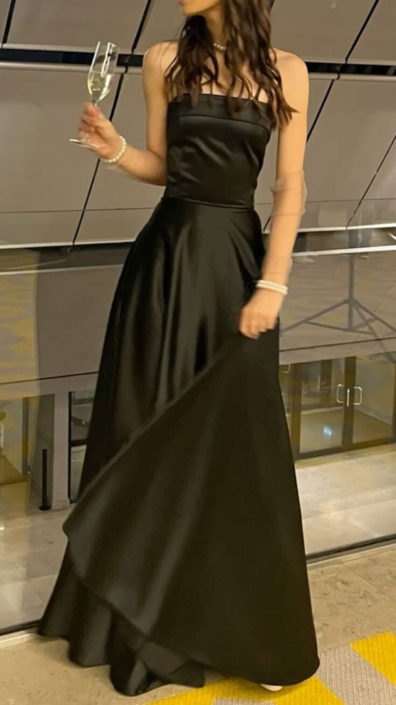 Elegant Strapless Black Satin Gown
