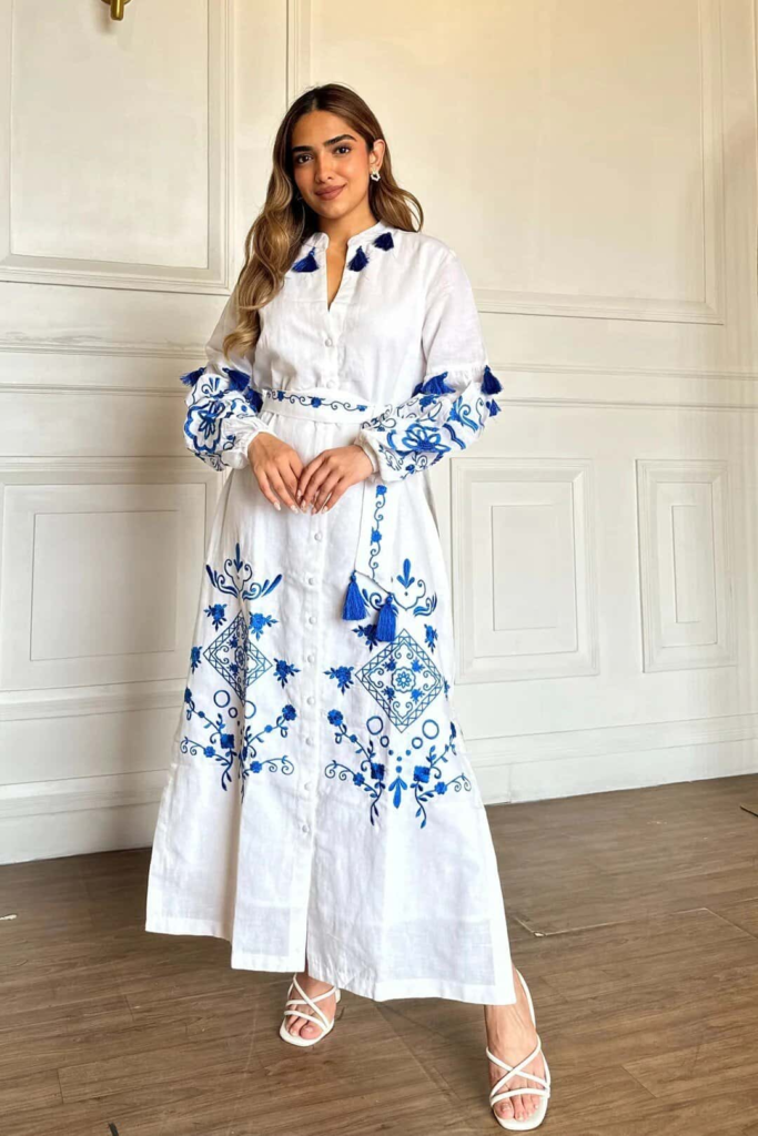 Bohemian Chic White And Blue Maxi