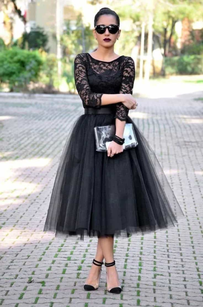 Classic Black Lace And Tulle Dress