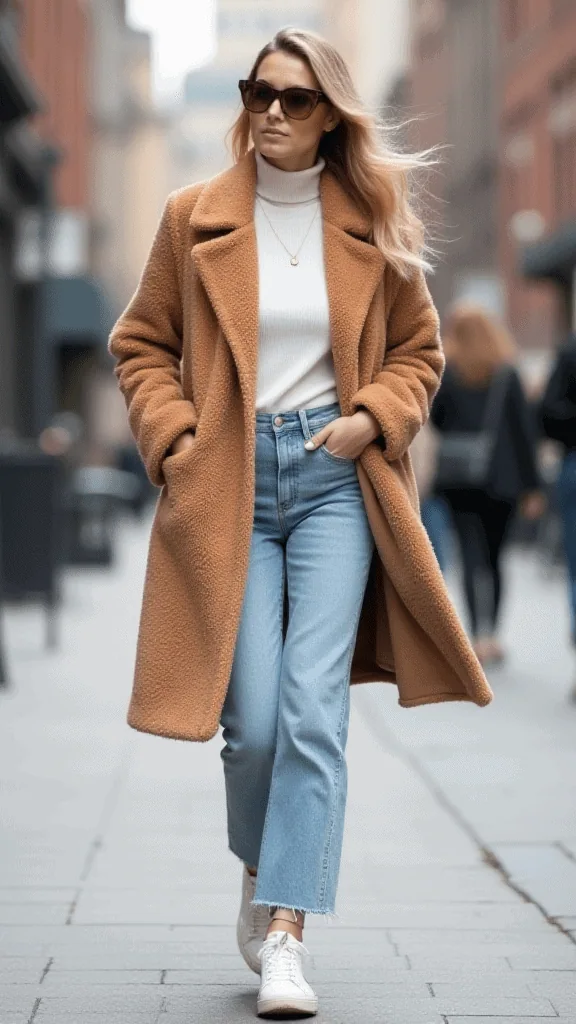 Teddy Coat and Mom Jeans