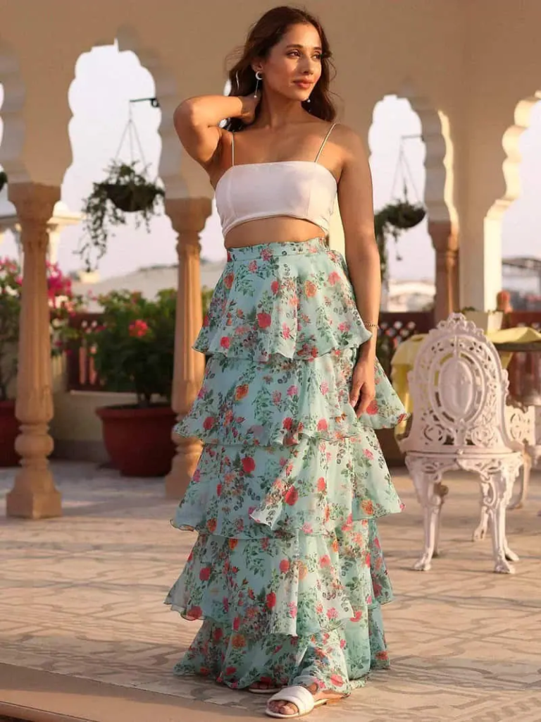 Floral Ruffles And Crop Top Elegance
