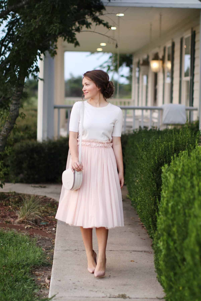 Blush Tulle Skirt With White Top