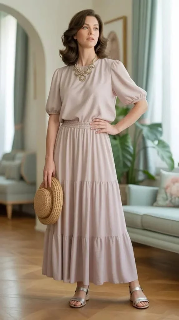 Blush Tiered Maxi Dress Ensemble