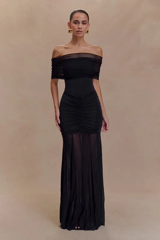Elegant Off-Shoulder Black Maxi Dress