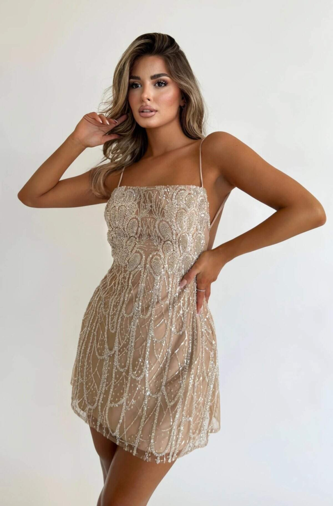 Glittering Nude Mini Dress
