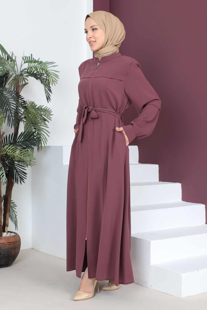Elegant Mauve Zip-Front Maxi Dress