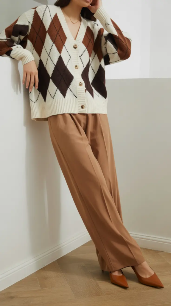Argyle Knit and Wide Leg Pants Comfort Chic