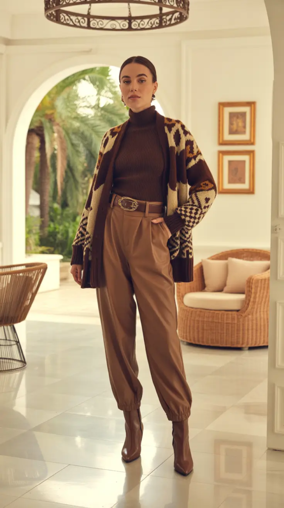 Beret Style Stripes With Retro Flare Pants