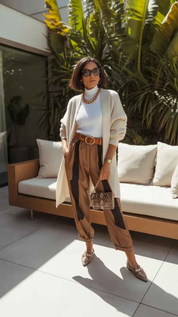 Neutral Resort Layers With Jogger Trousers