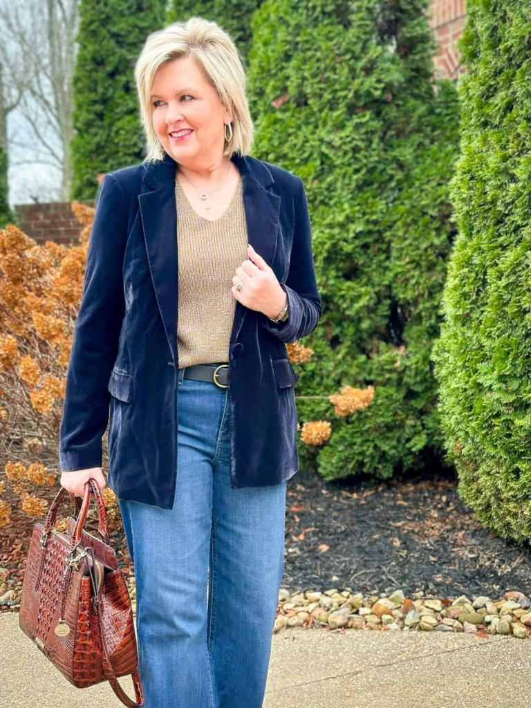 Velvet Blazer and Wide-Leg Jeans