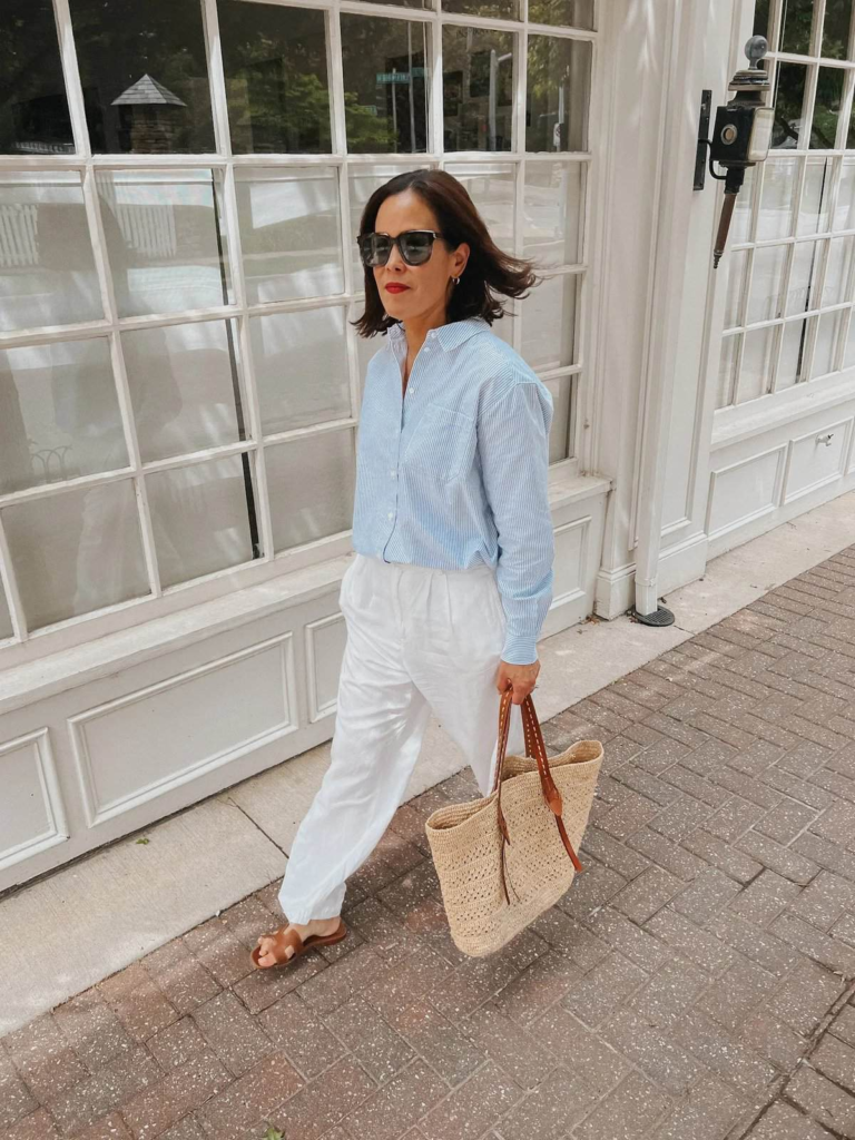 Crisp Casual: Blue and White Ensemble