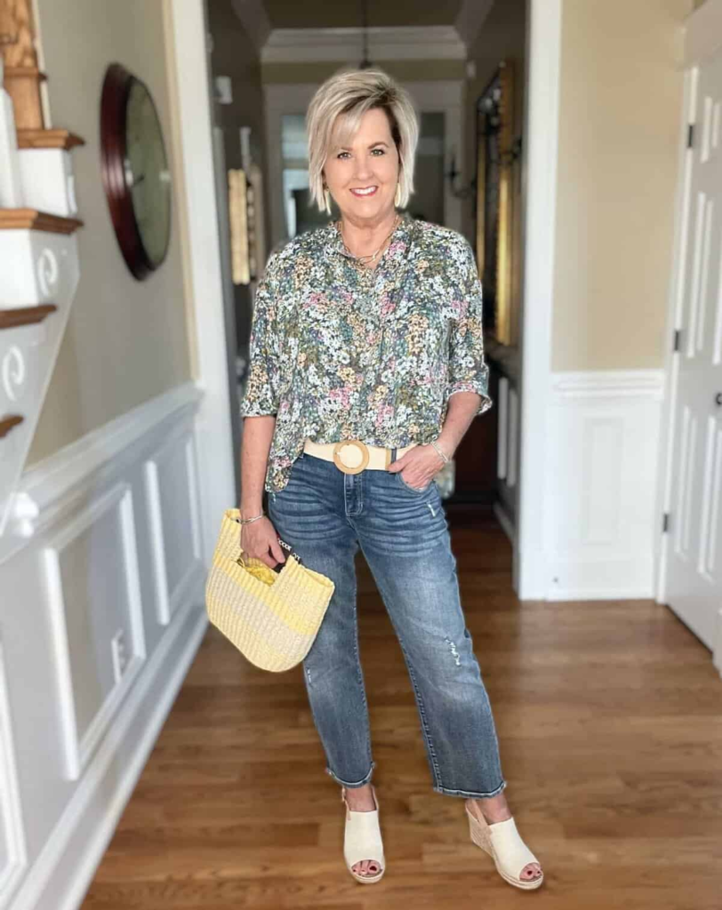 Floral Blouse and Distressed Denim Combo