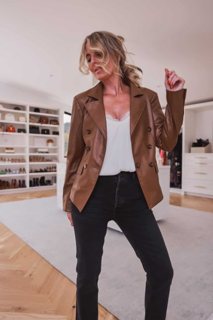 Leather Blazer and Lace Cami Combo