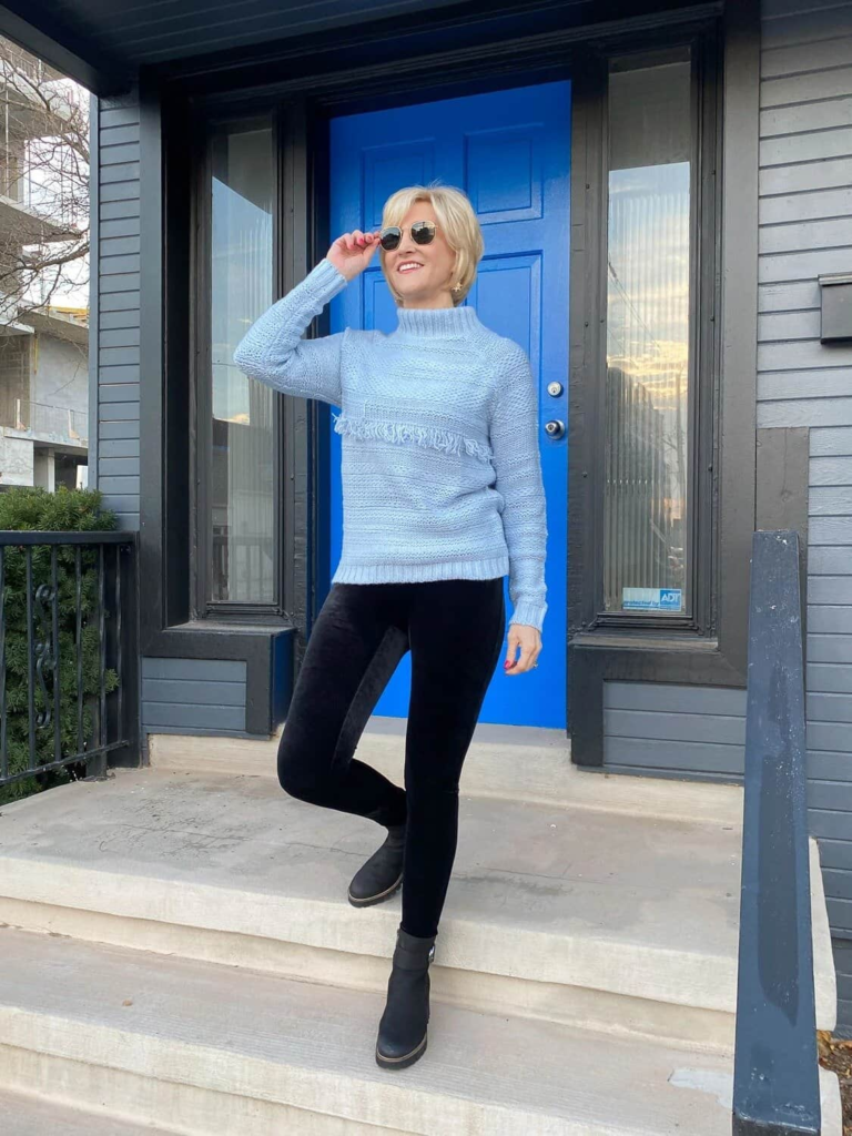 Chic Blue Sweater and Leggings Combo