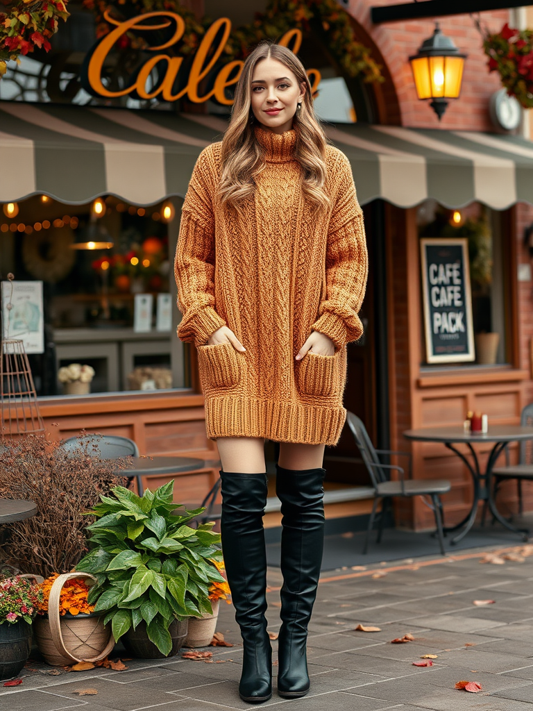 14. Sweater Dress And Over-The-Knee Boots