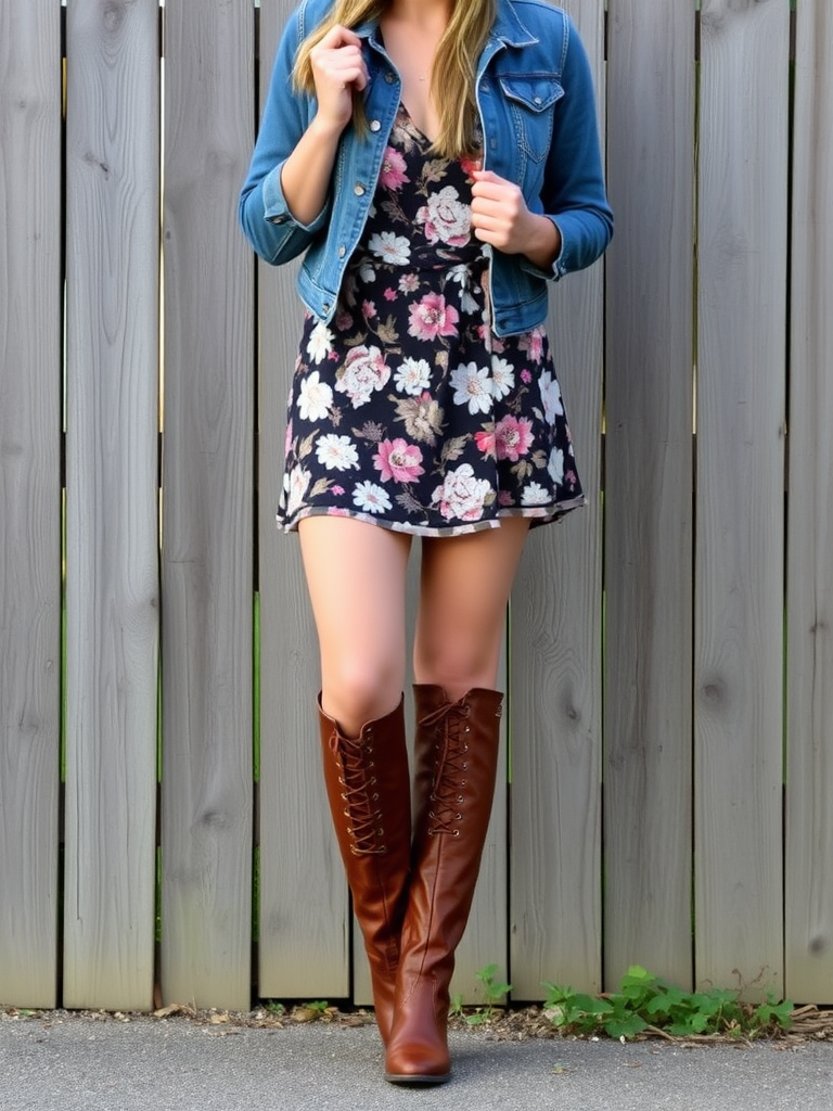 11. Lace-Up Boots And Mini Dress