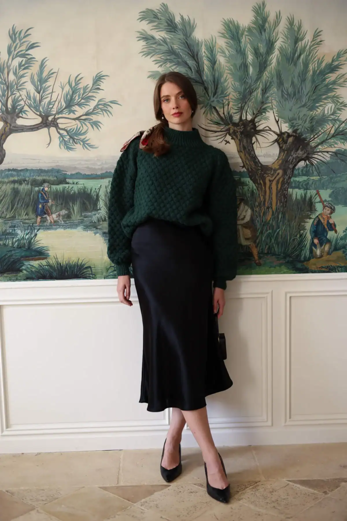 5. Textured Sweater And Sleek Skirt Combo