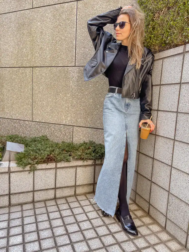 17. Edgy Leather And Denim Combo