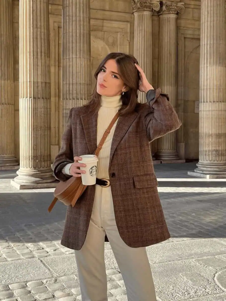 12. Tailored Brown Blazer And Neutrals