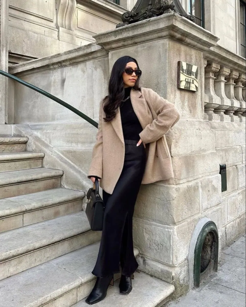 13. Camel Coat And Black Ensemble