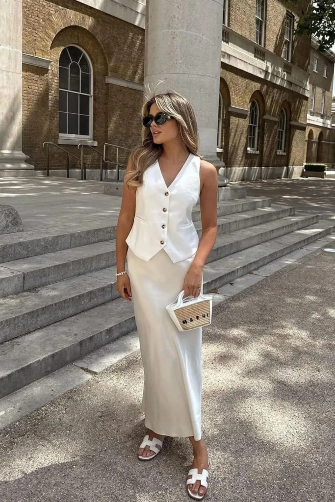 19. Crisp White Vest And Maxi Skirt