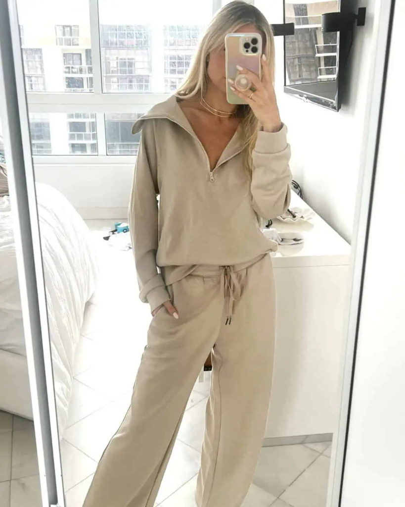 1. Chic Beige Two-Piece Loungewear Set