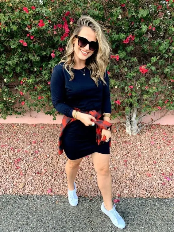 14. Navy Bodycon With Plaid Accent