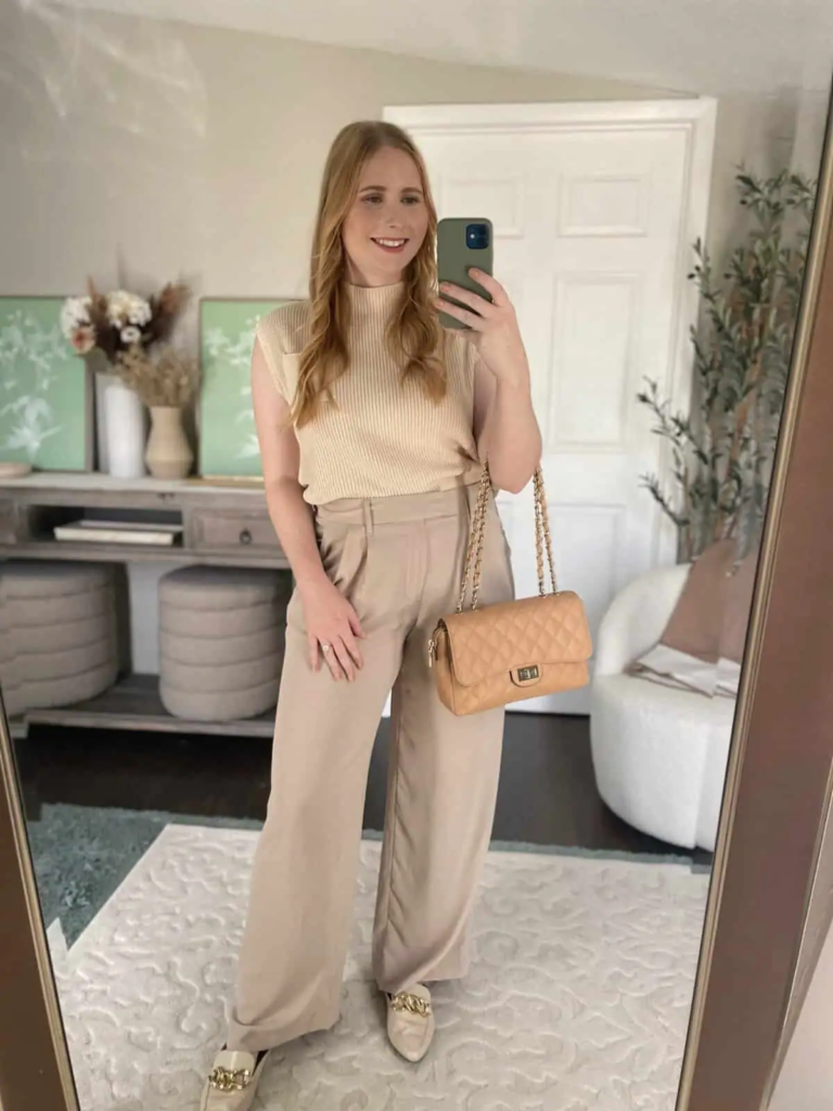 16. Elegant Monochrome Beige Ensemble