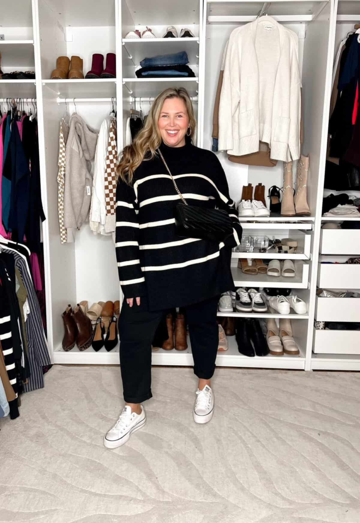 17. Striped Oversized Sweater With Sneakers