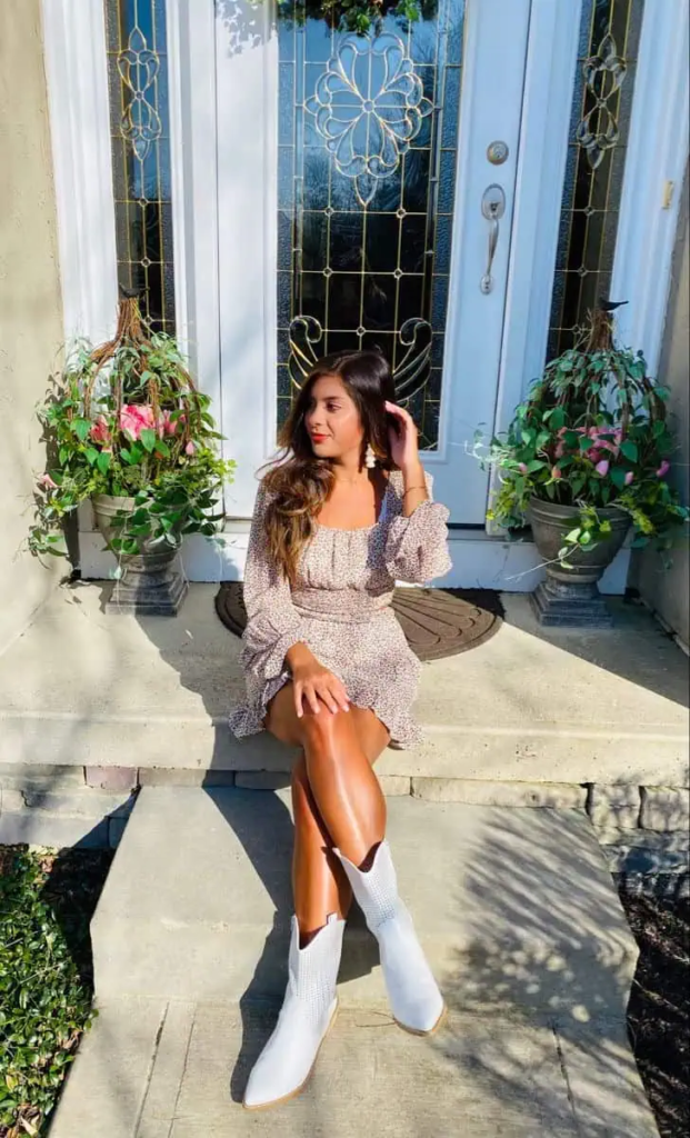 4. Floral Dress With White Cowgirl Boots