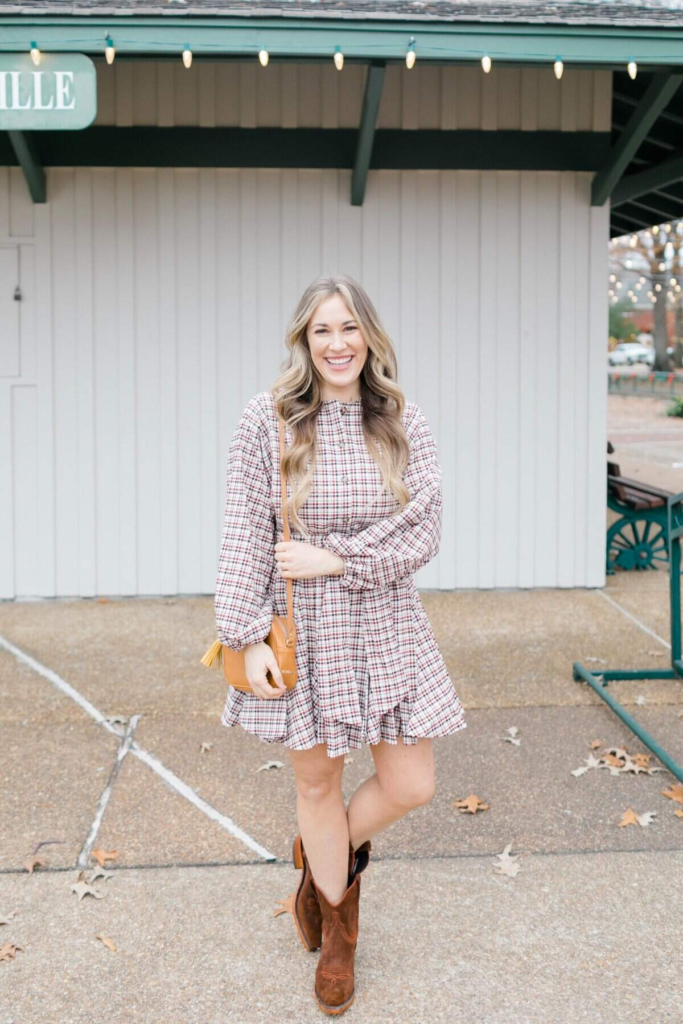 18. Plaid Dress And Brown Boots