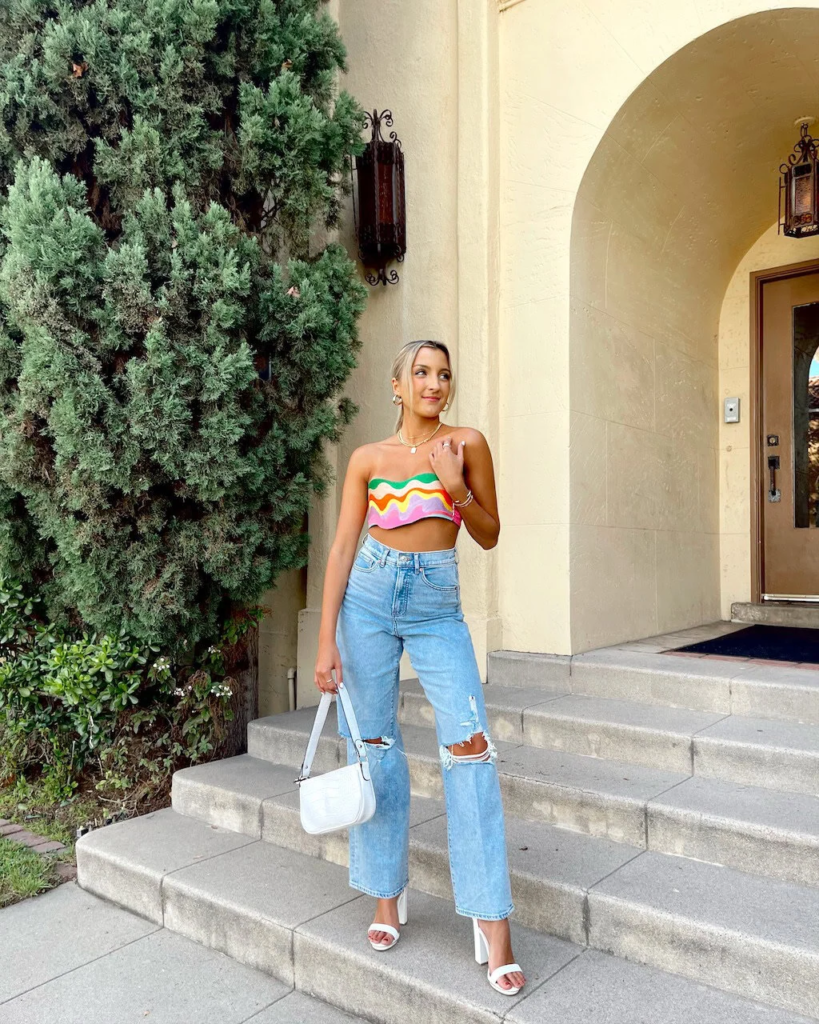 4. Colorful Crop Top And Distressed Denim