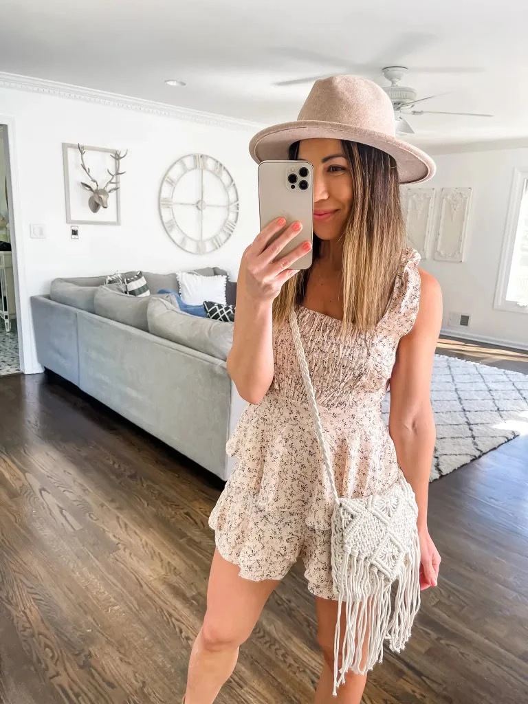 1. Floral Romper With Boho Accessories