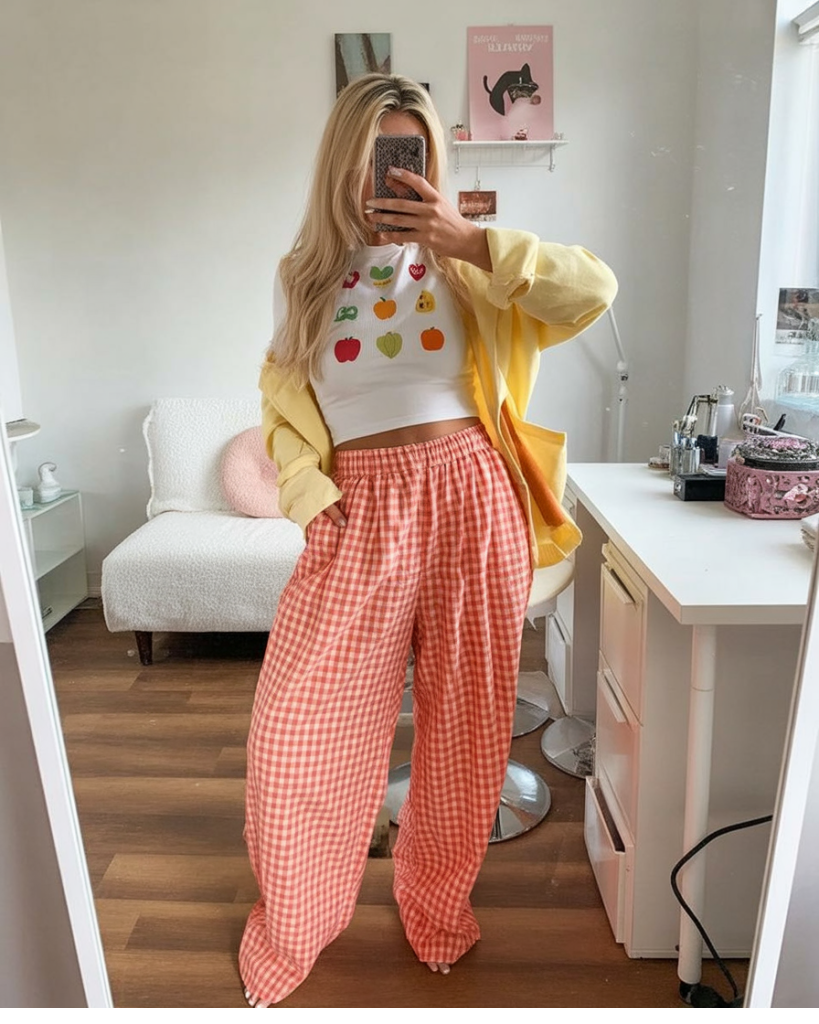 9. Yellow Jacket + Gingham Pants For A Cute Statement Look