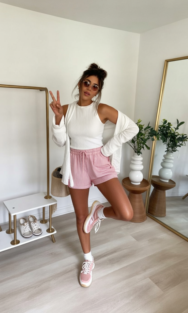 19. White Tank + Pink Shorts For A Casual Girly Spring Morning