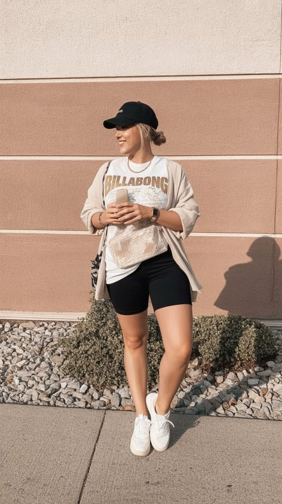 20. Biker Shorts + Oversized Tee For The Ultimate Comfy Spring Errand Fit