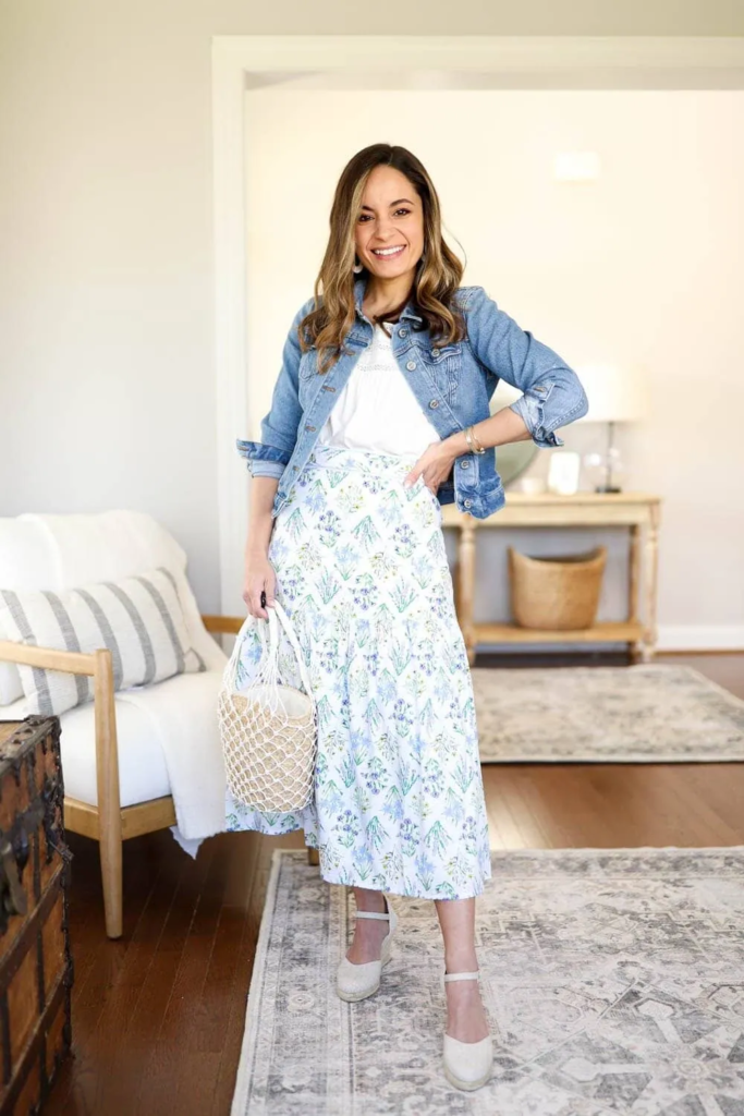 17. Floral Skirt And Cropped Denim