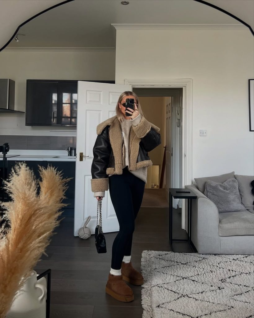 Shearling Jacket and Uggs with Leggings