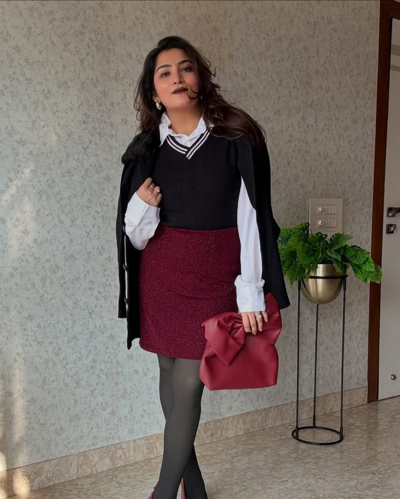 Preppy Sweater Vest with Red Skirt