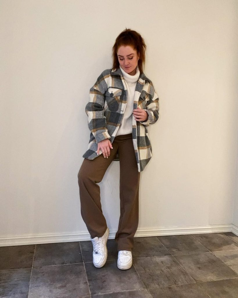Plaid Shacket with Turtleneck