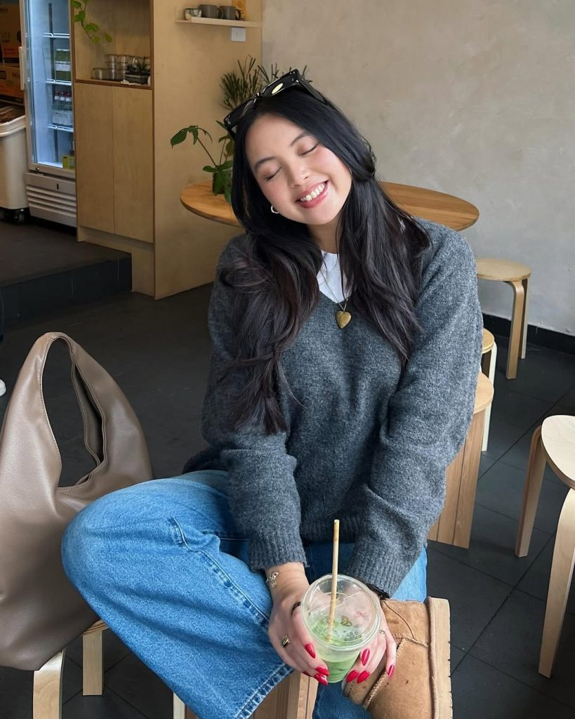 Gray Sweater with Relaxed Denim