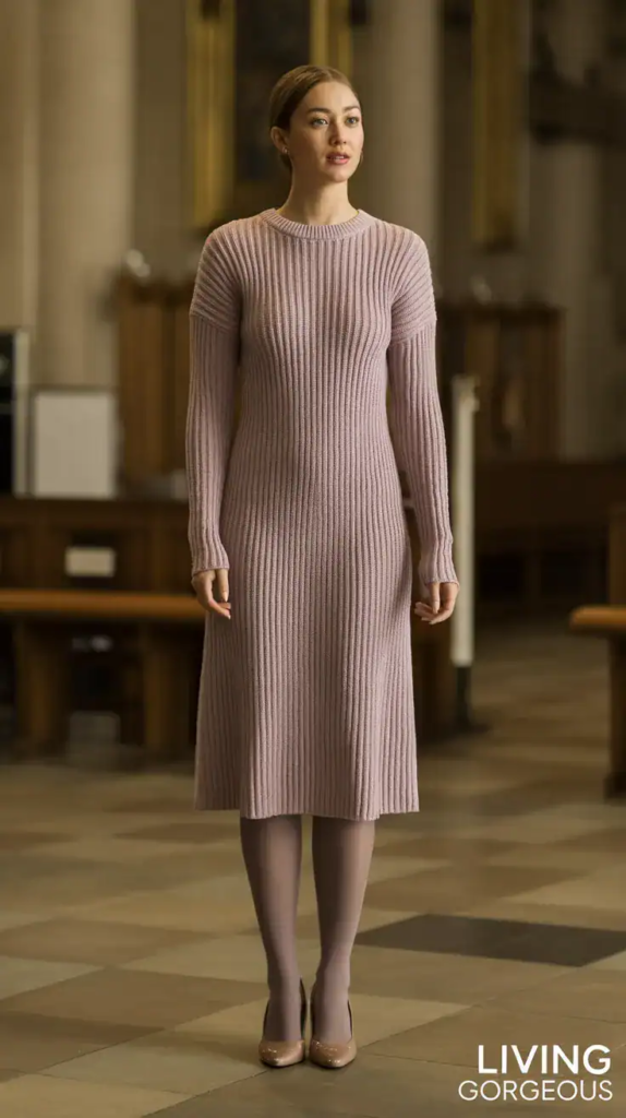 Knitted Dress + Opaque Tights + Classic Pumps