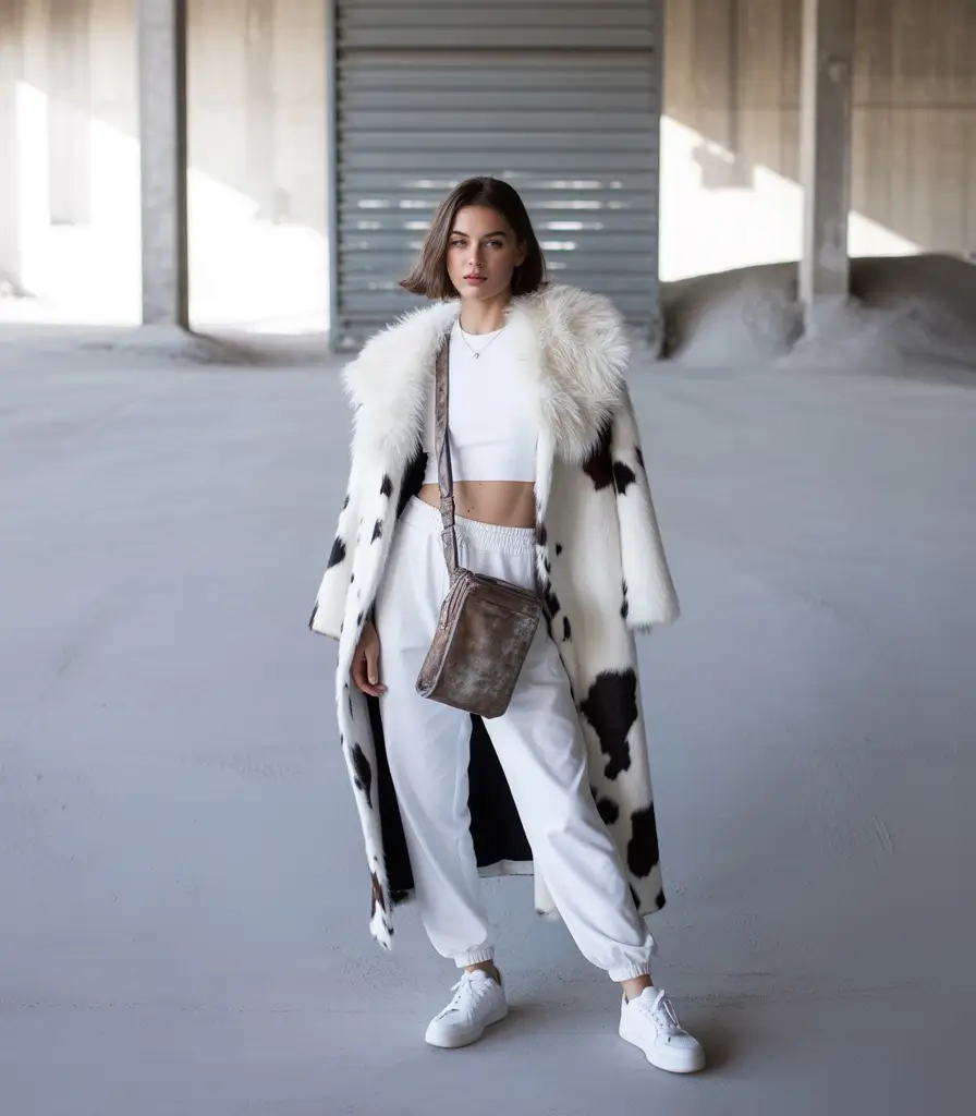 Monochrome White with Cow Print Drama