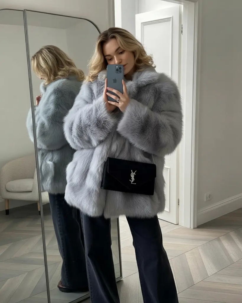 Silver Fur and Sleek Evening Confidence