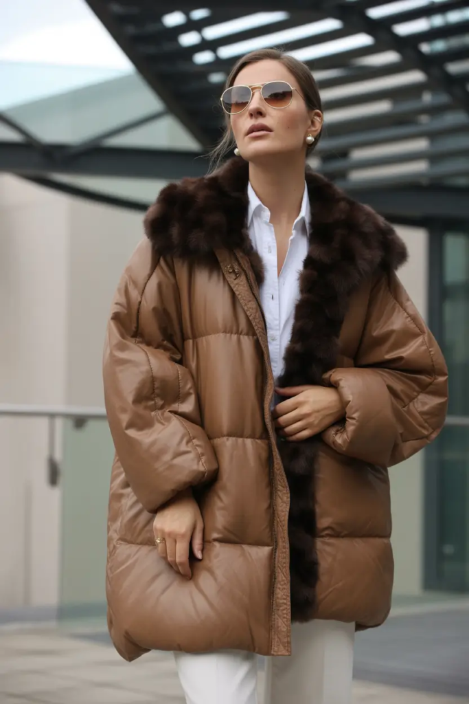 Brown Puffer With Luxe Fur Trim