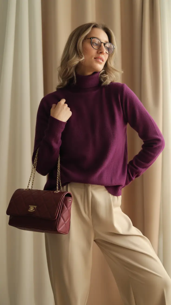 Plum Turtleneck Elegance