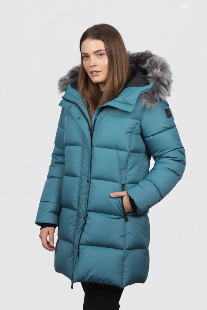 Teal Puffer With Faux Fur Hood