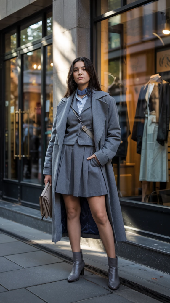 Sleek schoolgirl tailoring for chilly city commutes