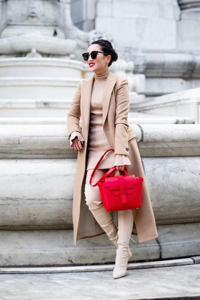 9 Red Accent with Camel Elegance